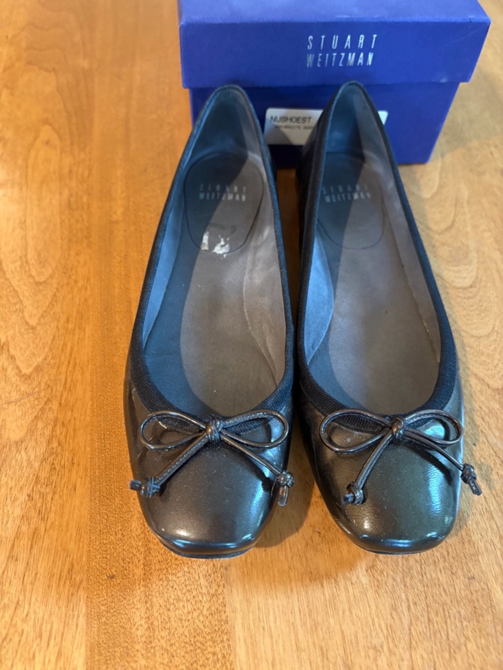 Stuart Weitzman Black Leather Bow Ballet Flats